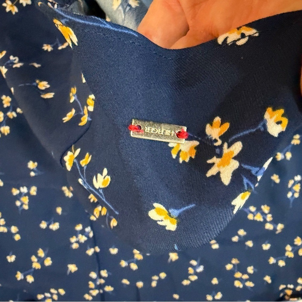 Tommy Hilfiger Floral Flutter Sleeve Ruffle Hem Shift Dress Navy Blue M Preppy - Picture 15 of 16